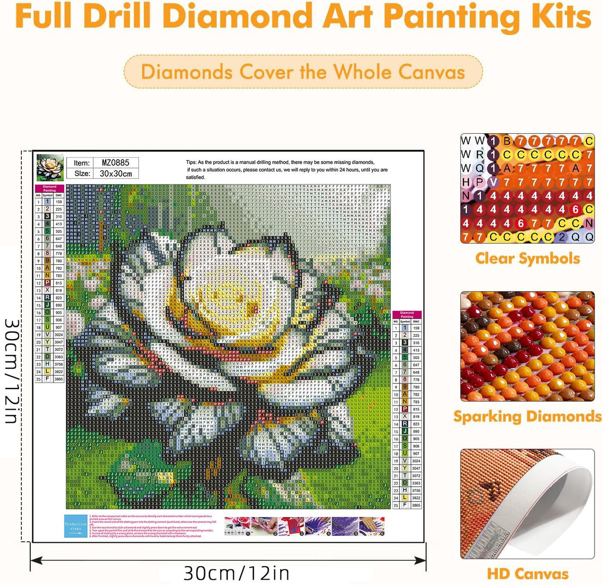 Axquilon Flowers Diamond Art Kits for Adults - Flower Diamond Painting Kits for Adults Beginner, DIY 5D Full Drill Gem Art for Home Wall Decor 12x12 inch Axquilon