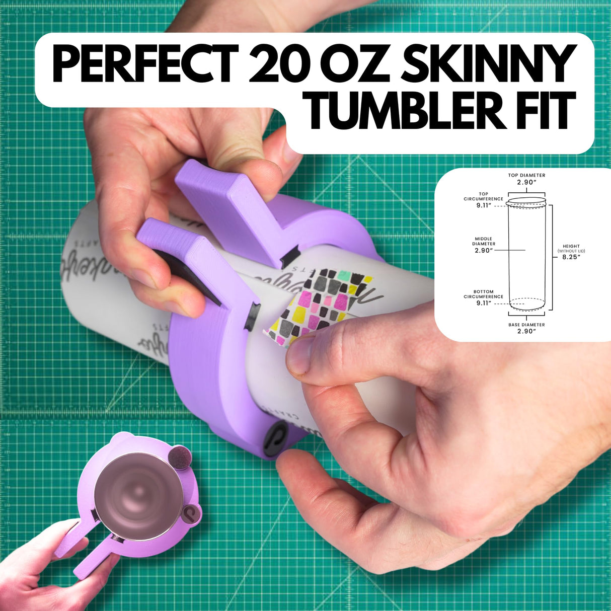 Pinch Perfect Tumbler Sublimation Clamp, 20oz Skinny tumbler tool, Pinch Perfect Pro Gripper for Tumbler Sublimation Wrapping (Purple) Pinch Perfect