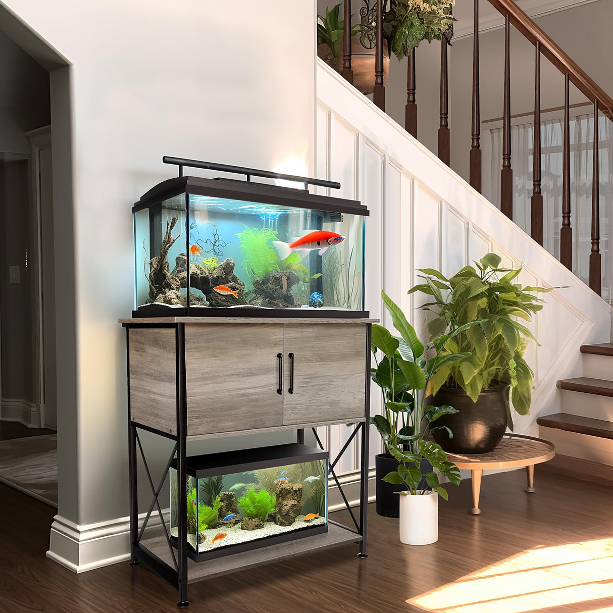 Herture 20-29 Gallon Aquarium Stand Metal Frame Fish Tank Stand with Cabinet Storage, for 20 Gallon Long Aquarium,30.7" L*16.5" W Tabletop,330LBS Capacity Grey PG01YGZ Herture