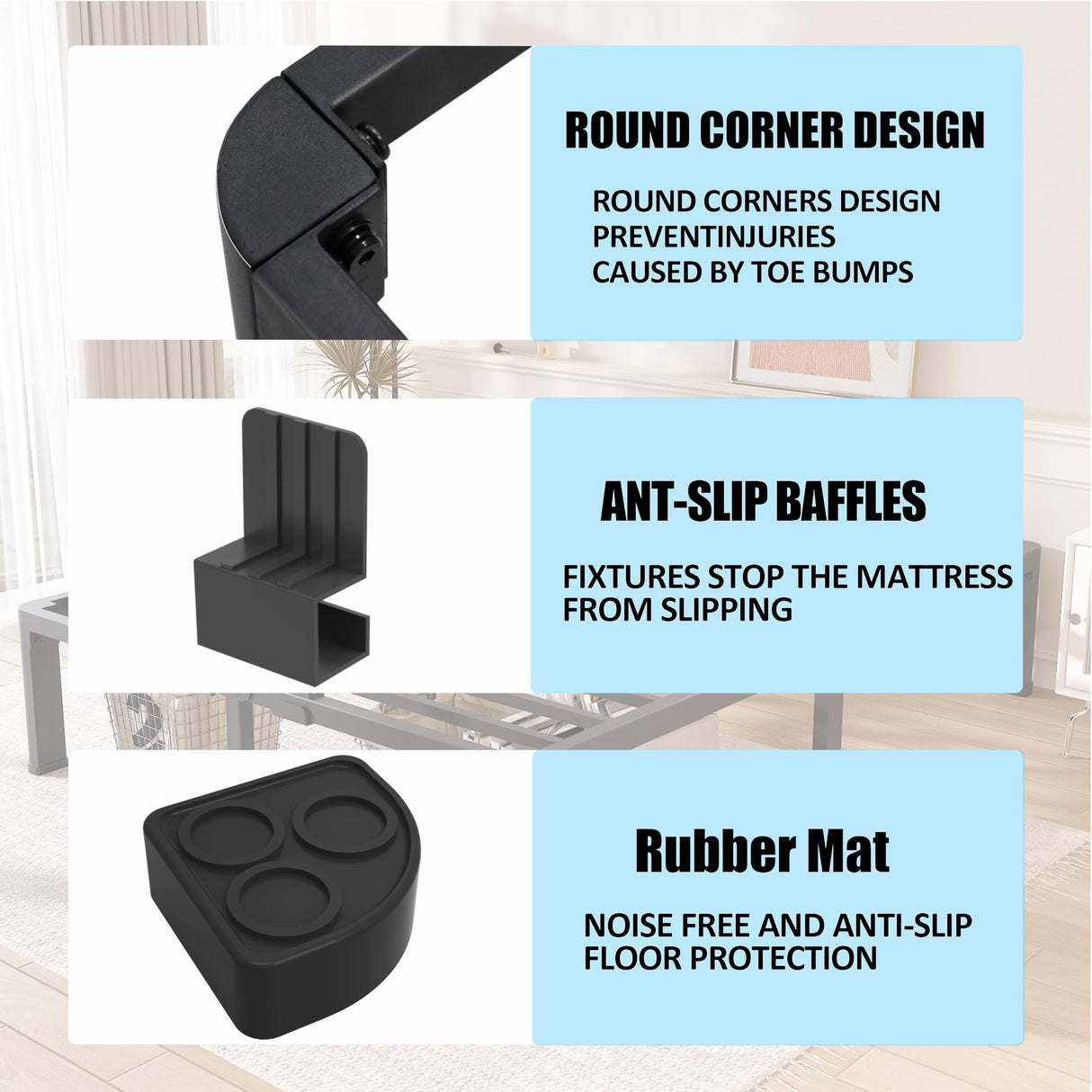 FUIOBYVV California King Bed Frame with Round Corner Edge Legs 14 inch High 3500 lbs Heavy Duty Metal Platform Bed Frame King Size No Box Spring Needed/Noise Free/Steel Slat Support/Non-Slip Black FUIOBYVV