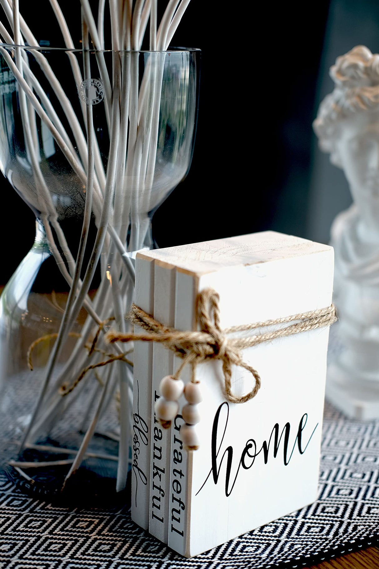 LIVDUCOT Wooden Farmhouse Decor Book Stack | Faux Book Stacks | Set of 3 Stacked Books for Coffee Tables Book Shelf Decor | Grateful Thankful Blessed Home Sign 7'x 5.5'x 2.5' LIVDUCOT