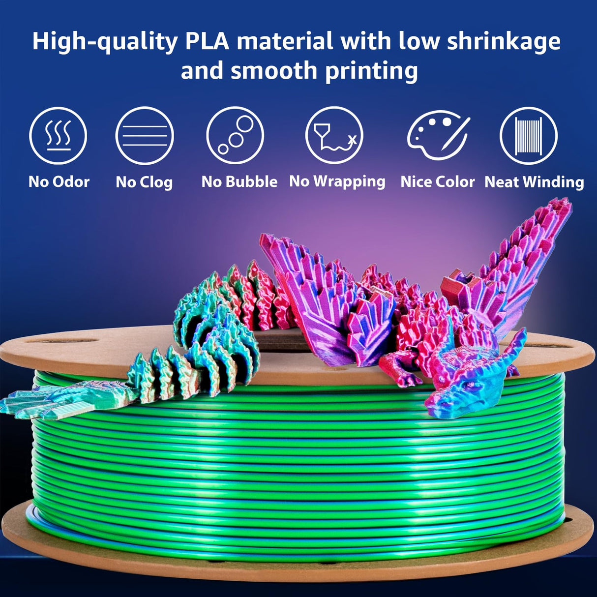 dikale Silk Triple Color PLA+ 3D Printer Filament 1.75mm, No Tangle Shiny Filament Net Weight 250g Spool (0.55lbs), 3-in-1 Silk PLA Pro Plus, Rose Red+Sky Blue+Green dikale