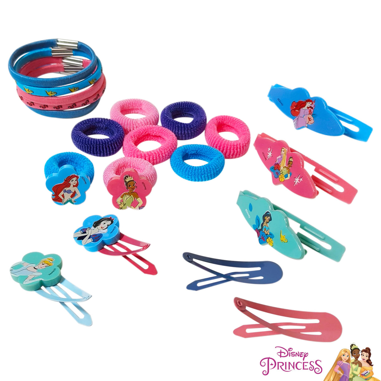 Luv Her Disney Girls' Hair Accessories Set - 20 Pack Featuring Disney Princesses - Includes 3 Barrettes, 4 Snap Clips, 5 Elastics, 8 Terry Ponies - Everyday Wear, Special Occasions, Ages 3+ LUV HER