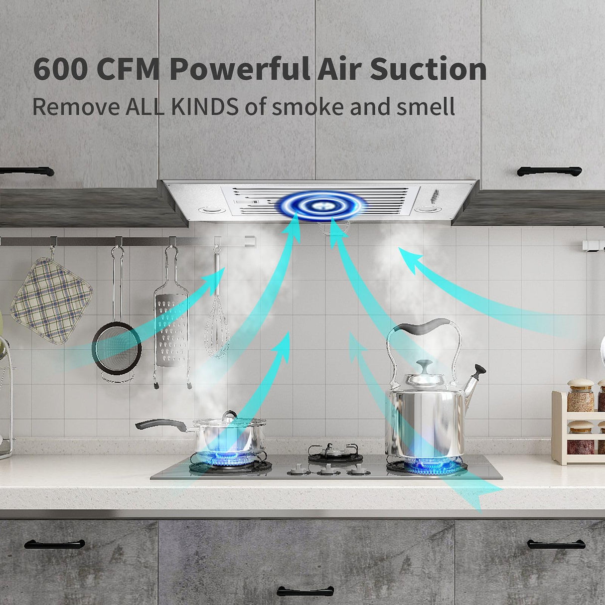 Zomagas Range Hood Insert 24 inch, Built in Kitchen Hood 600CFM, Ducted/Ductless Convertible Stove Hood with Stainless Steel Baffle Filter, Vent Hood Insert w/ 3 Speed Fan, 2PCS Replaceable LED Lights Zomagas