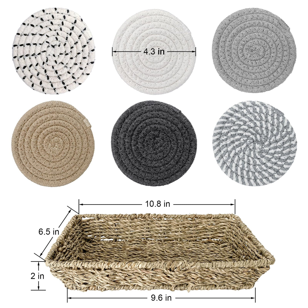 Boho Coasters for Drinks with Seagrass Basket Holder Set,12 Pcs Handmade Woven Absorbent Insulating Coasters for Coffee Table,Table Home Decor BUEDM
