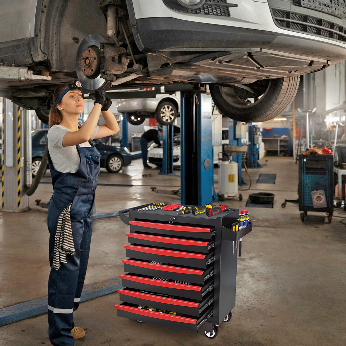 Barphygo 7-Drawer Rolling Tool Chest, Metal Tool Box with Wheels & Lock Garage Storage Cabinets Tool Cart Toolbox Organization Workbench for Workshop, Warehouse & Repair Shop Barphygo