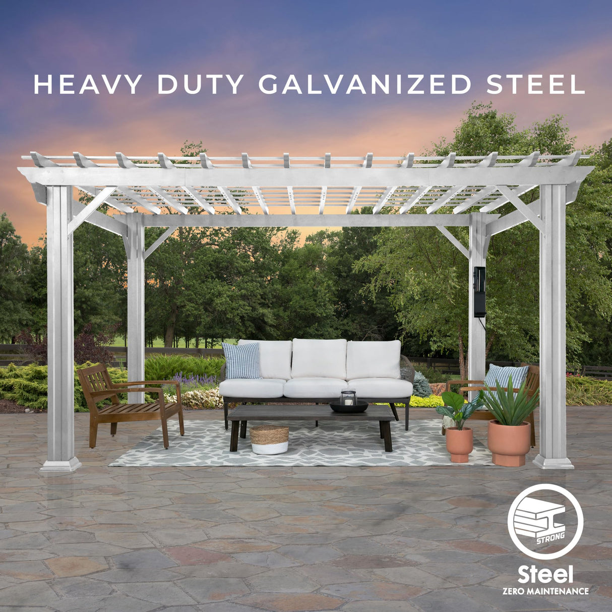 Backyard Discovery 16x12 ft Hawthorne White Galvanized Steel Pergola w/Soft Sail Shade, Spacious, Rust Resistant, UV Protection, Resist Winds Up to 100 MPH, Durable, Powerport USB & Electrical Outlet Backyard Discovery