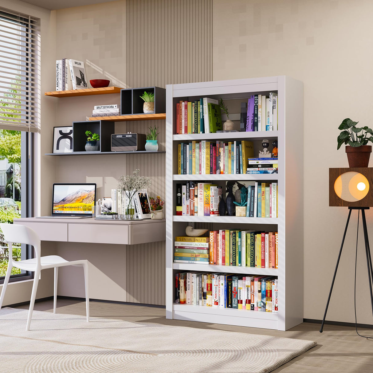 LyAosdFu Bookshelf, 5-Tier Sturdy Bookcase, Adjustable Book Shelf, Large Capacity per Shelf, Modern Book Shelf for Living Room, Home Office, Garage, Ideal for Home Organization & Stylish Upgrades LyAosdFu