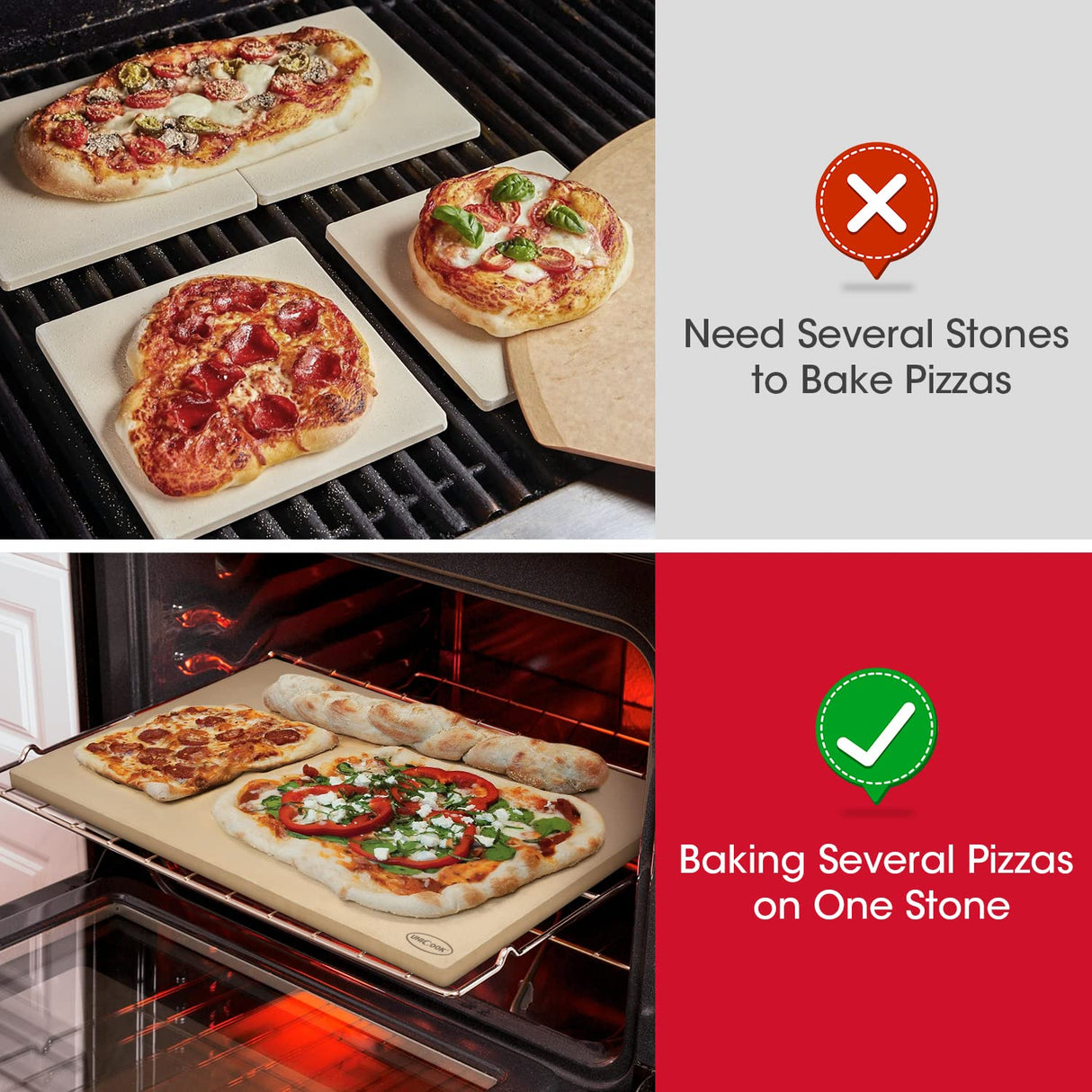 Unicook Extra Large Pizza Stone 24”x18” for 30” or Larger Standard Ovens, Durable Rectangular Baking Stone, Ideal for Baking Crispy Pizzas, Bread and Cookies, Not Fit for 24” and 27” Compact Ovens Unicook
