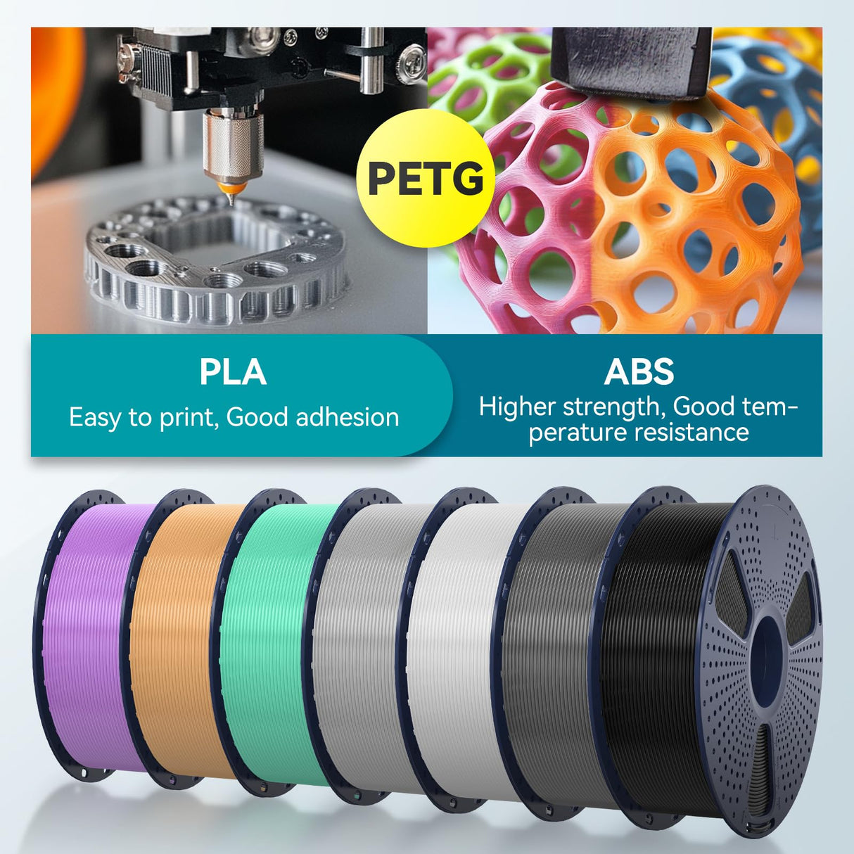 PETG Filament 1.75mm - 2kg(4.4lbs) Elite 3D Printer Filament, 1.75mm Dimensional Accuracy +/- 0.02mm, Black + Transparent Bundle YOOPAI