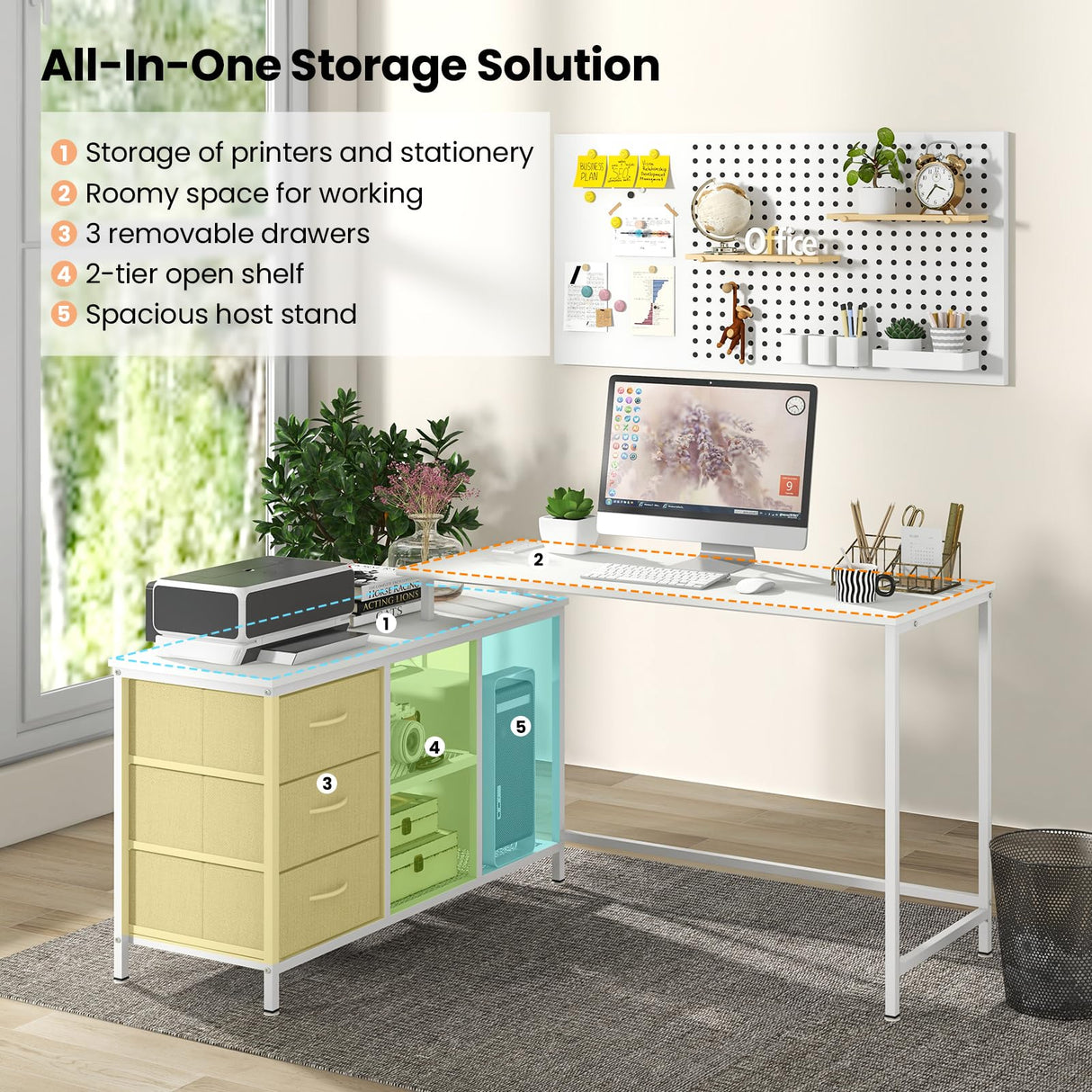 Giantex L Shaped Computer Desk with Drawers, 81" Convertible Corner Desk with Charging Station and Storage Shelves, Study Writing Desk, Modern Long Corner Gaming Table for Home Office (White) Giantex