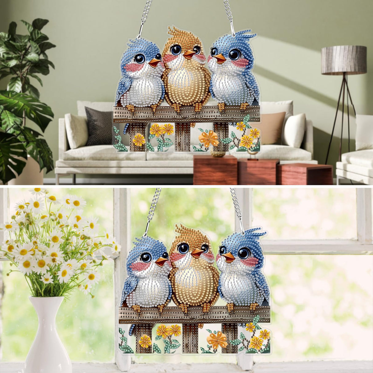 MXJSUA Three Birds Special Shaped Hanging Diamond Painting Art Kits for Adults, Crystal Rhinestone Acrylic Gem Art Pendant Ornaments Kit for Home Decoration and Gift MXJSUA