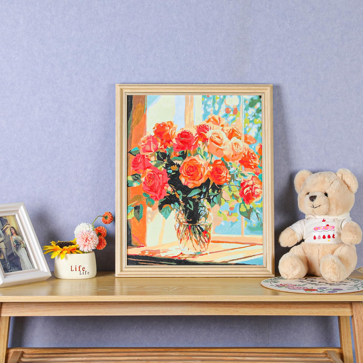 HTVRONT Paint by Number Kits for Adults, Flowers Easy Paint by Numbers Kits for Beginner, Adult Paint by Numbers on Canvas for Relax Gift Home Wall Decor 16x20in (Windowsill Rose) HTVRONT