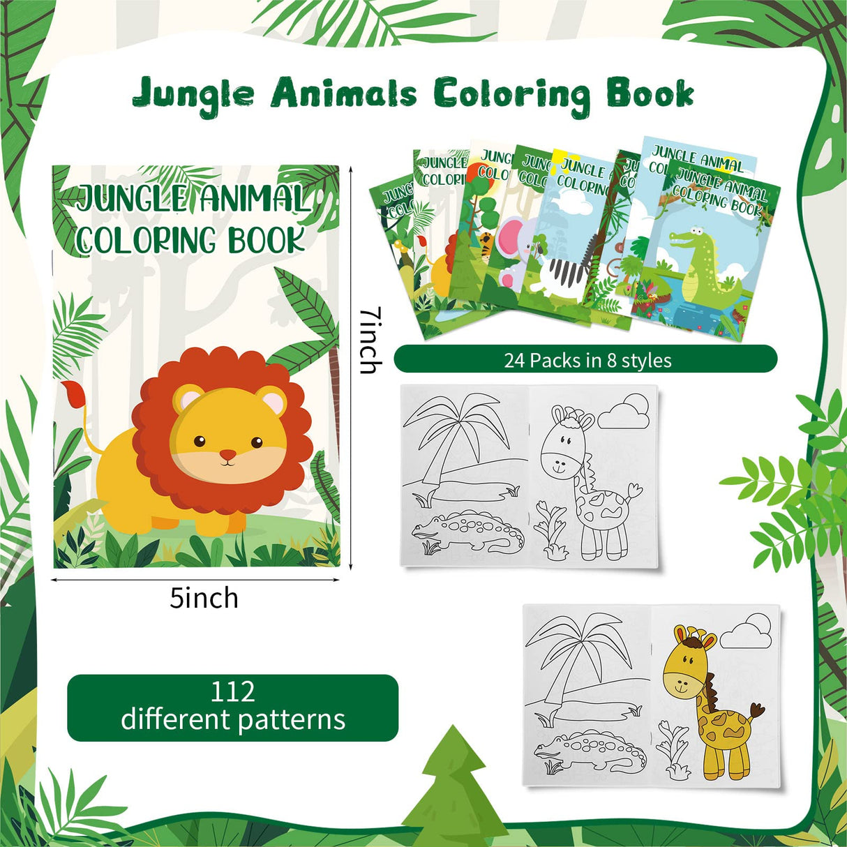 Honoson 24 Pcs Kids Coloring Books Animals Truck Coloring Books Bulk Jungle Animals Party Favors Mini DIY Art Drawing Pages for Birthday Gifts Classroom Jungle Party Supplies(Cartoon Style) Honoson
