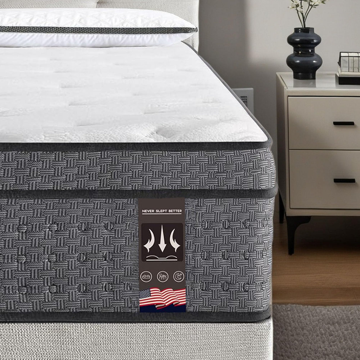 Jum Blueemo Twin XL Mattress 14 inch Colchones Memory Foam Mattress Twin XL Size Hybrid Medium Firm/Extra Lumbar Support/Fireproof Grade III Anti Pilling/Pressure Relief/Certi PUR-US Jum Blueemo