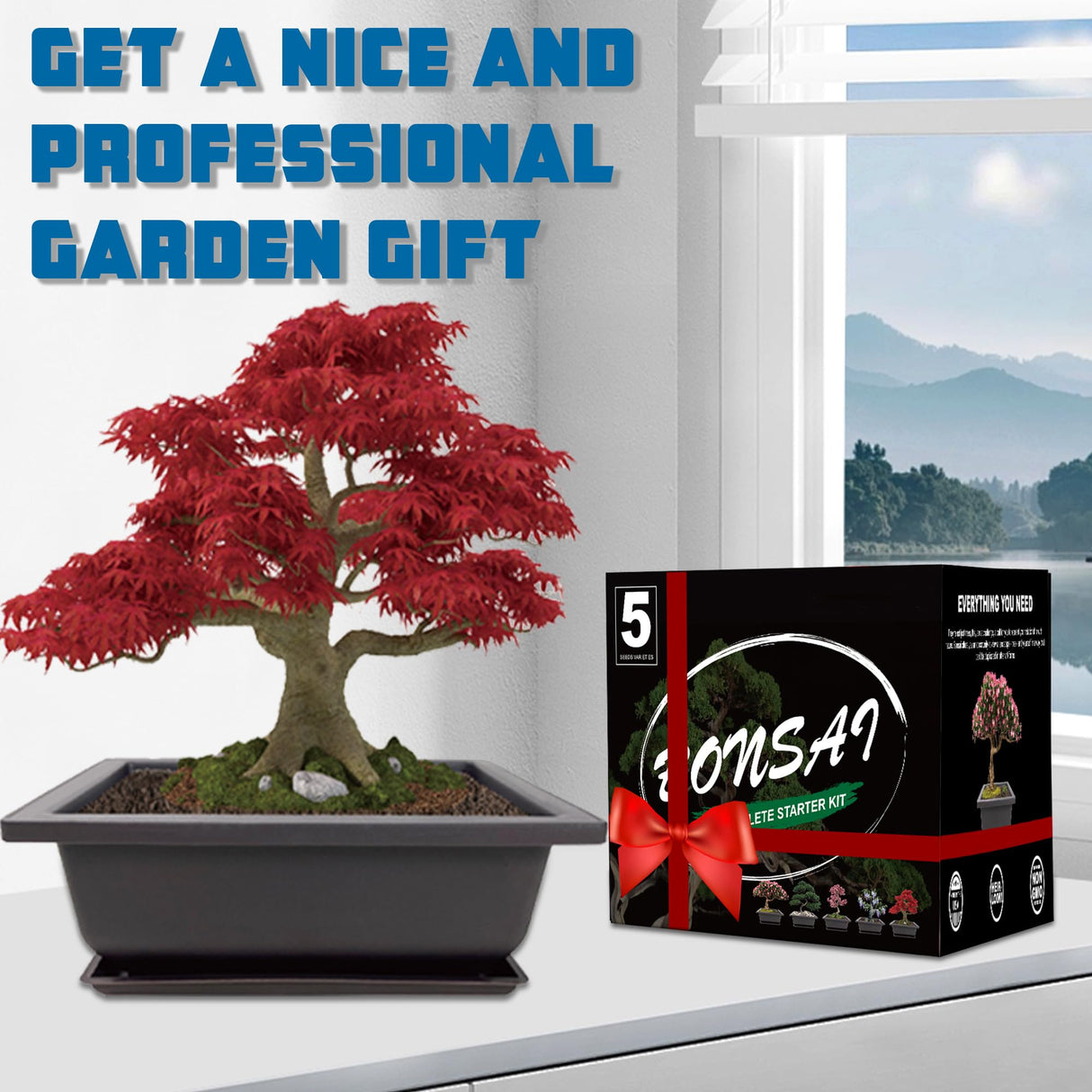 Sproutix Bonsai Starter Kit, 5 Seeds Growing into Acacia, Wisteria, Sakura, Red Maple and Black Pine, Including Complete Gardening Tools with A Gift Box, Christmas Gifts for Men Women Beginners SPROUTIX