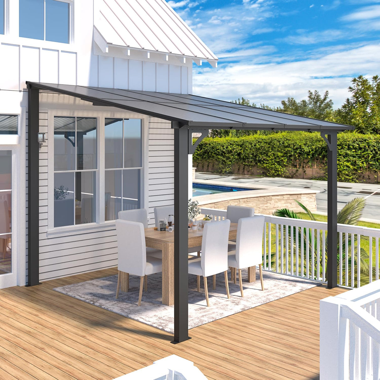 AECOJOY 8' x 8' Gazebo for Patio, Small Wall-Mounted Lean to Gazebo Pergola with Roof (64 Sq.Ft Shaded) on Clearance, Hard Top Heavy Duty Awnings for Decks, Backyard and More AECOJOY