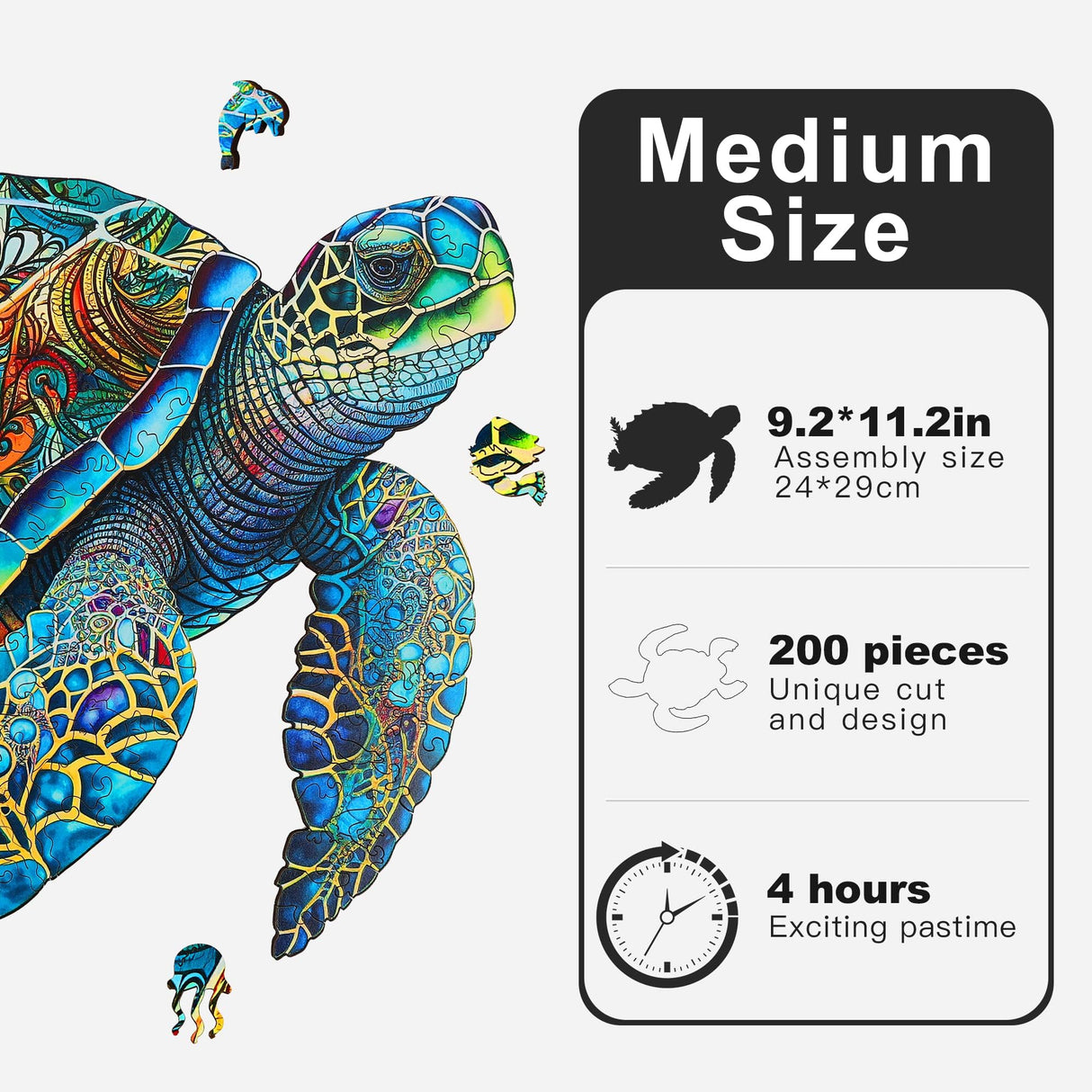 MYS Aurora Wooden Puzzles, Sea Turtle Jigsaw Puzzles 200 Pieces, Unique Shaped Wooden Puzzle for Adults and Kids, Birthday Gift Family Game 9.2 x 11.2 Inch Mys Aurora