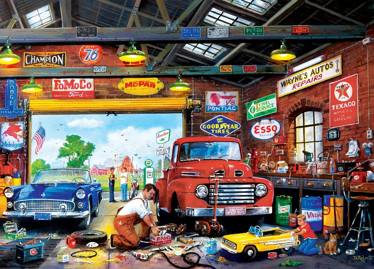 MasterPieces - 1000 Piece Jigsaw Puzzle, Wayne’s Garage, Fun for Adults, Family, Kids, Matte Finish, 19.25" x 26.75 Masterpieces