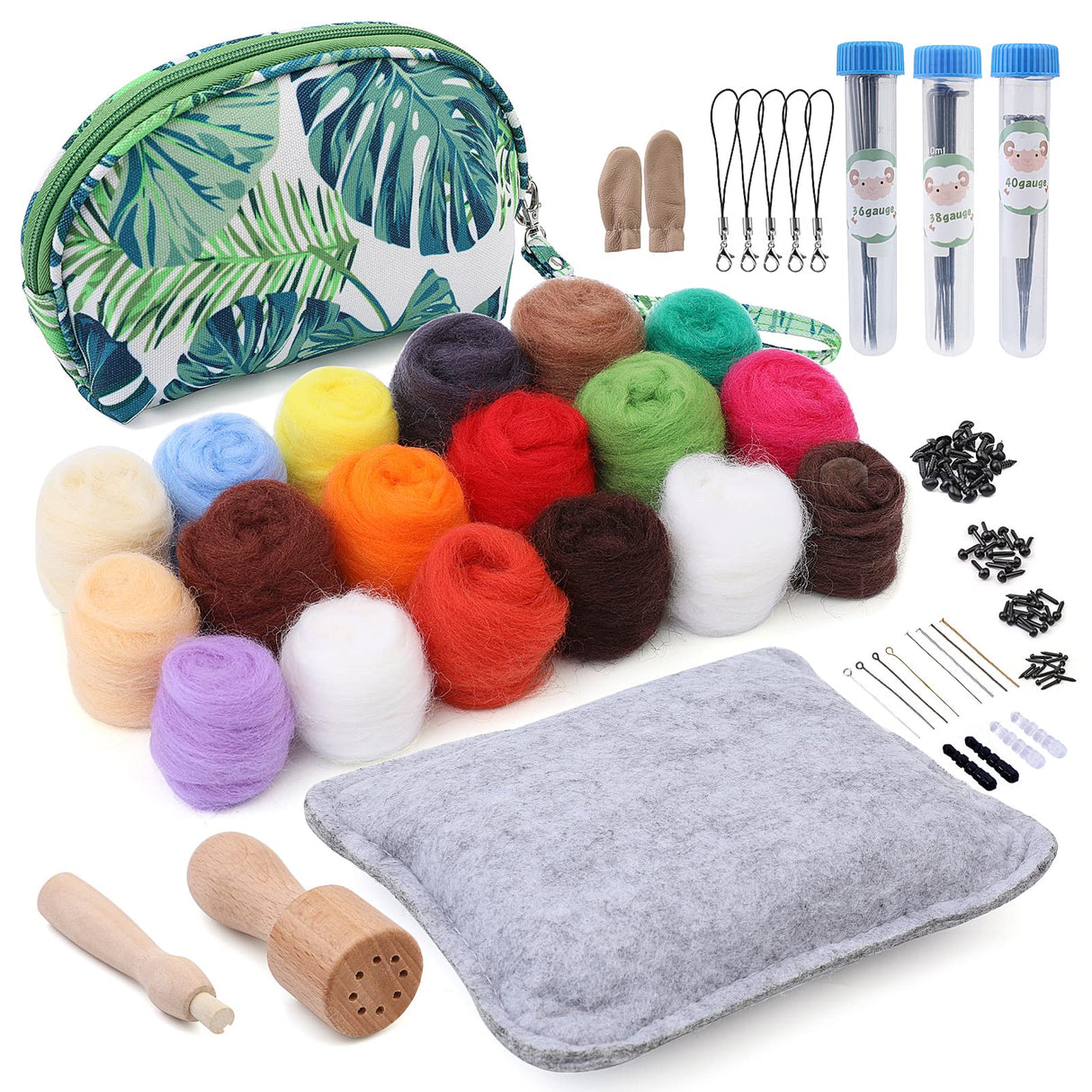 Needle Felting Kit, Needle Felting Starter Kit with Exquisite Green Storage Bag, Wool Roving 18 Colors Set, Needle Wool Felting Tools Kit, Wool Felt Tools for Felted Animal Needle Felting Supplies IMZAY