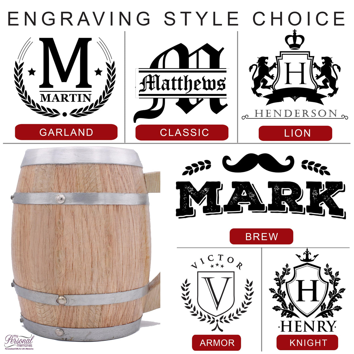 My Personal Memories Customized 24 oz Oak Wood Barrel Beer Mug Tankard with Handle and Stainless Steel Interior (Name Initial Styles) My Personal Memories