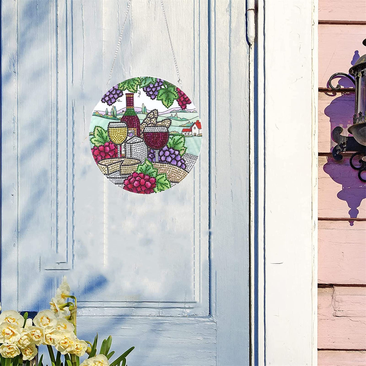 LUSandy DIY 5D Grape Wine Diamond Painting Kits Hanging Sign Wall Art Sign Special Shaped Crystal Red Wine Diamond Art Window Pendants Home Garden Wall Door Hanging Diamond Painting Kits LUSandy