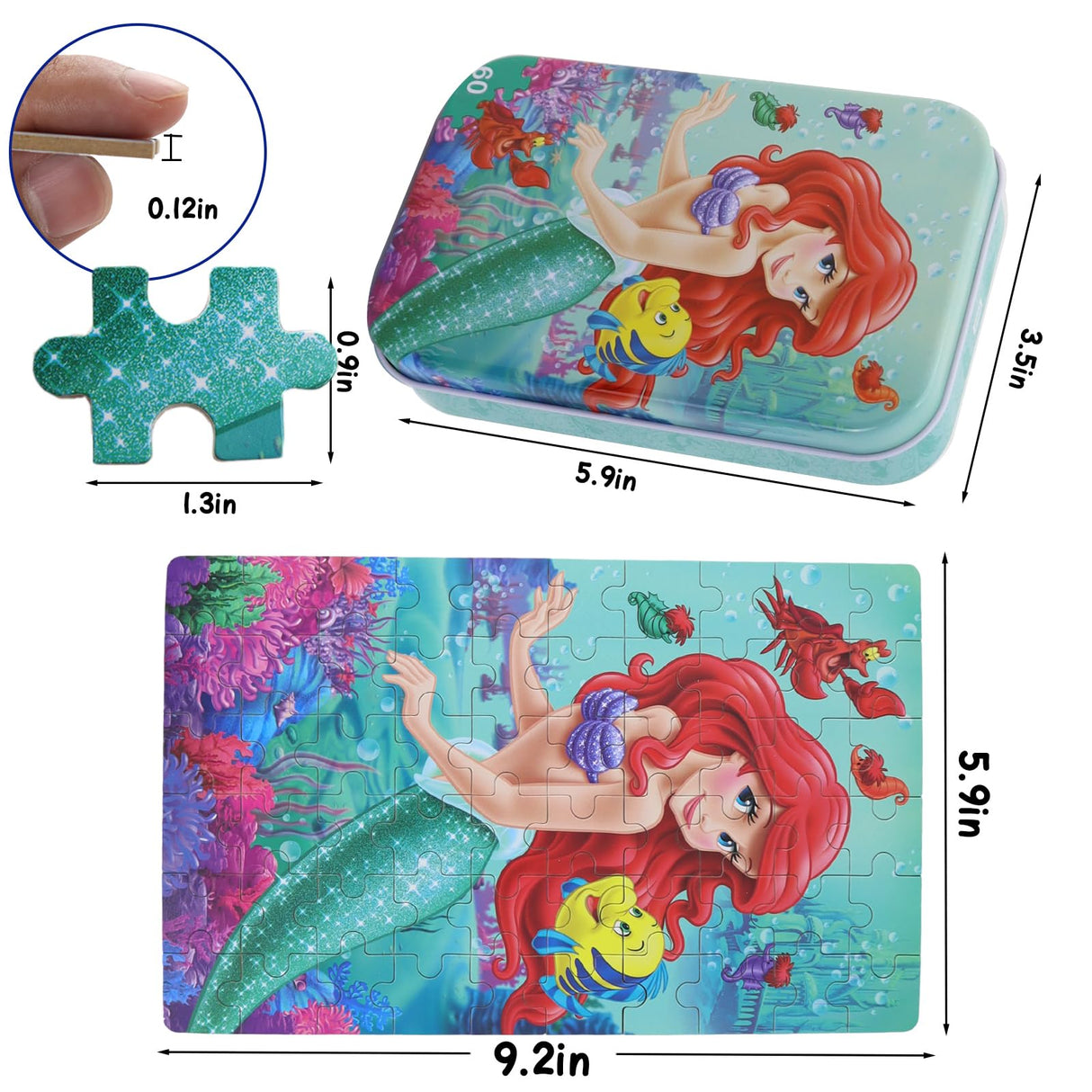 Princess Puzzles for Kids Ages 4-8 60 Pieces Jigsaw Puzzle for Girls and Boys in Metal Box - Educational Toys for Ages 3-5 (Princess 2502) doovide