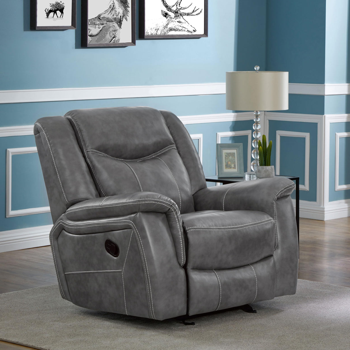 Coaster Home Furnishings - Conrad - Leatherette Upholstered Glider Recliner Chair with Overstuffed Arms, Pocket Coil Seating, and Ergonomic Lever - Living Room - 33-Inch - Gray - 650356 Coaster Fine Furniture