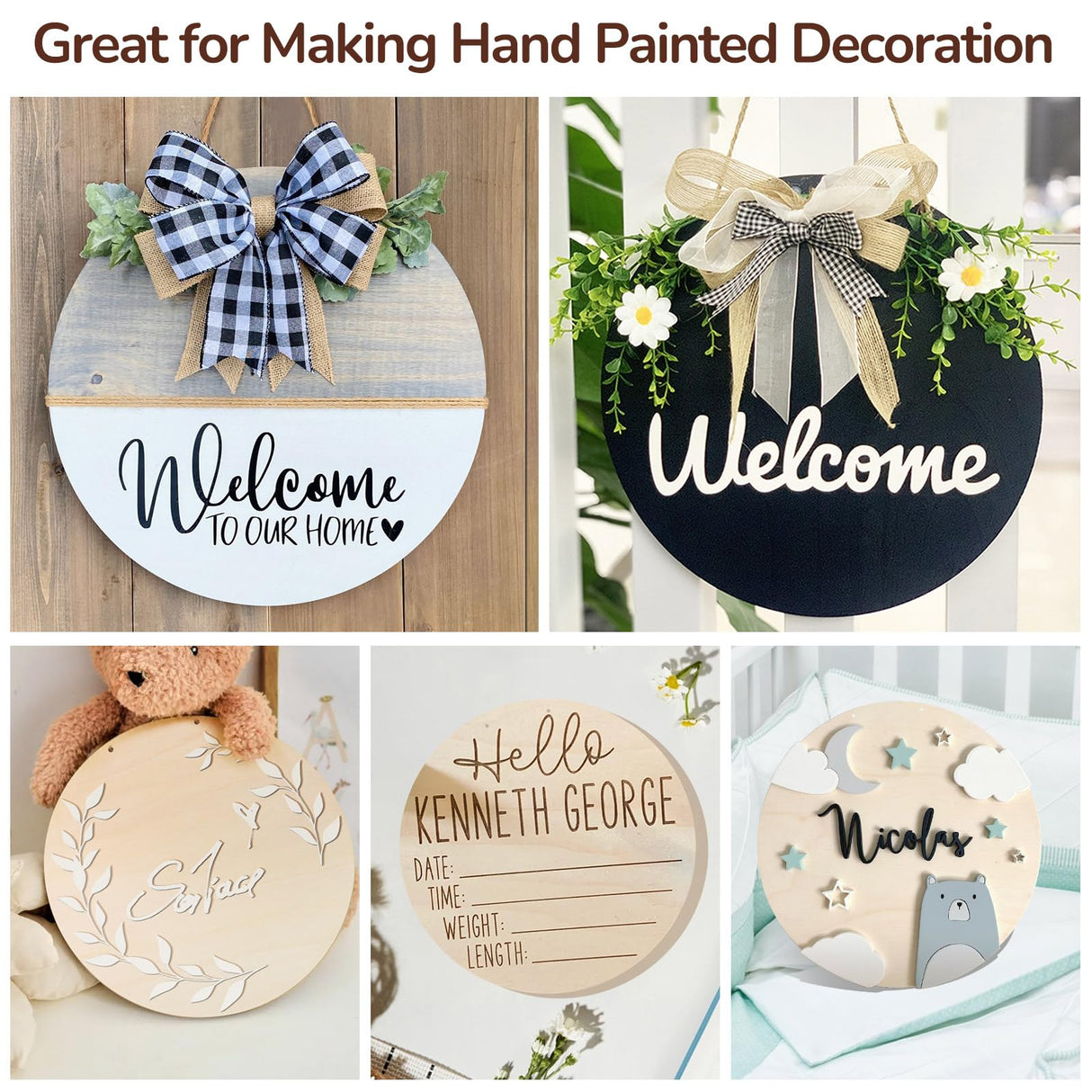 Philorn 12Pcs Wood Circles for Crafts 12 Inch Unfinished Wooden Door Hanger Sign, DIY Wood Blanks Rounds for Cutouts, Cricut Projects, Burning, Painting PHILORN