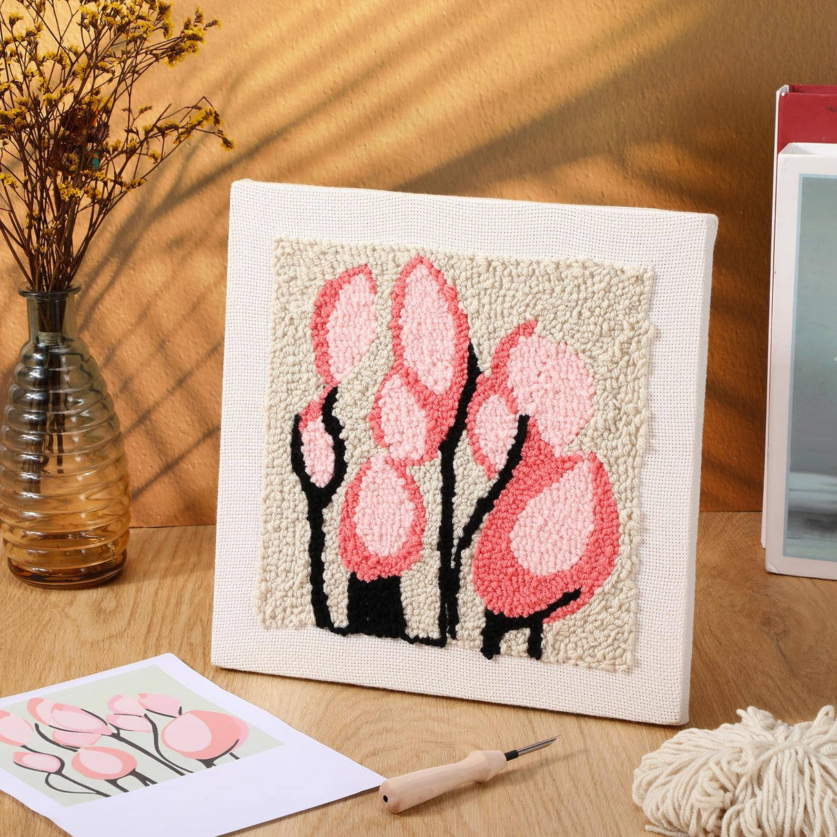 Daifunli 4 Sets Punch Needle Kit with Frame for Beginners 10 x 10 Inch Embroidery Starter Kits Punch Needle Kit with Pattern, Threader, Yarns, Tools for Adults Craft DIY Christmas Birthday Daifunli