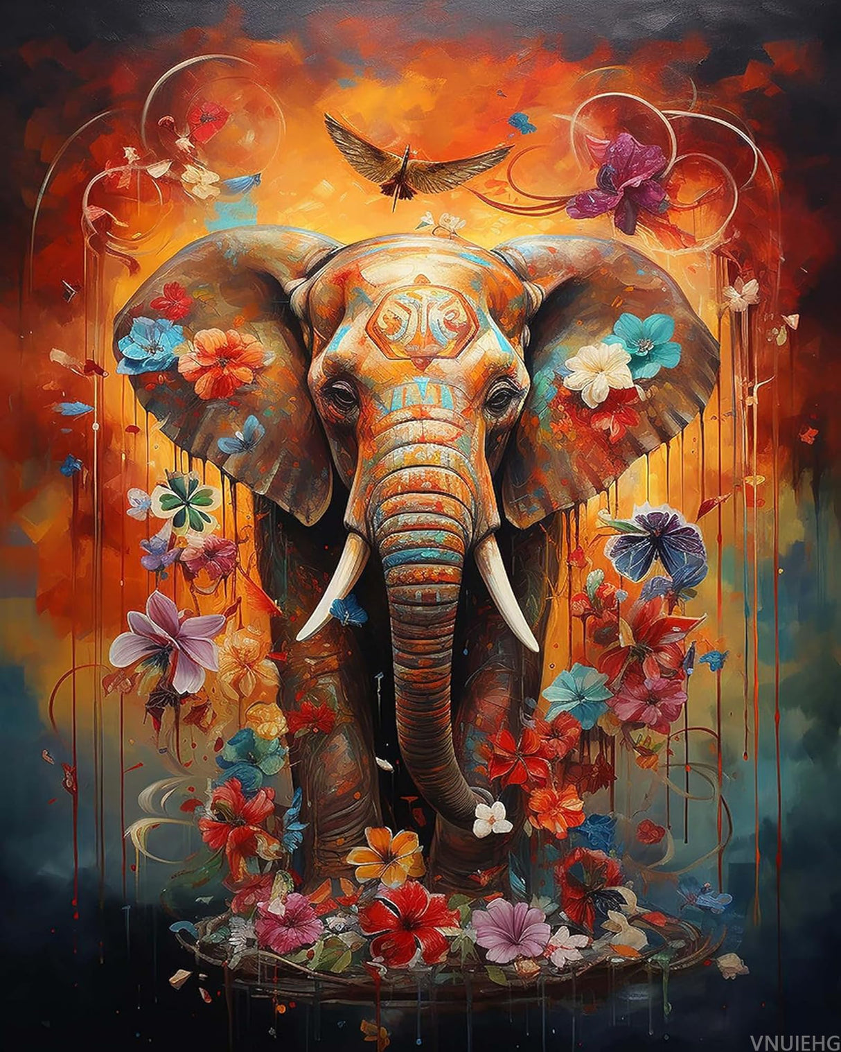 VNUIEHG Elephant Paint by Numbers for Adults, Acrylic Oil Painting by Numbers Kits for Beginner with Paintbrushes Brushes Paintwork Art Canvas for Home Decor 16x20 inch / 40x50 cm VNUIEHG