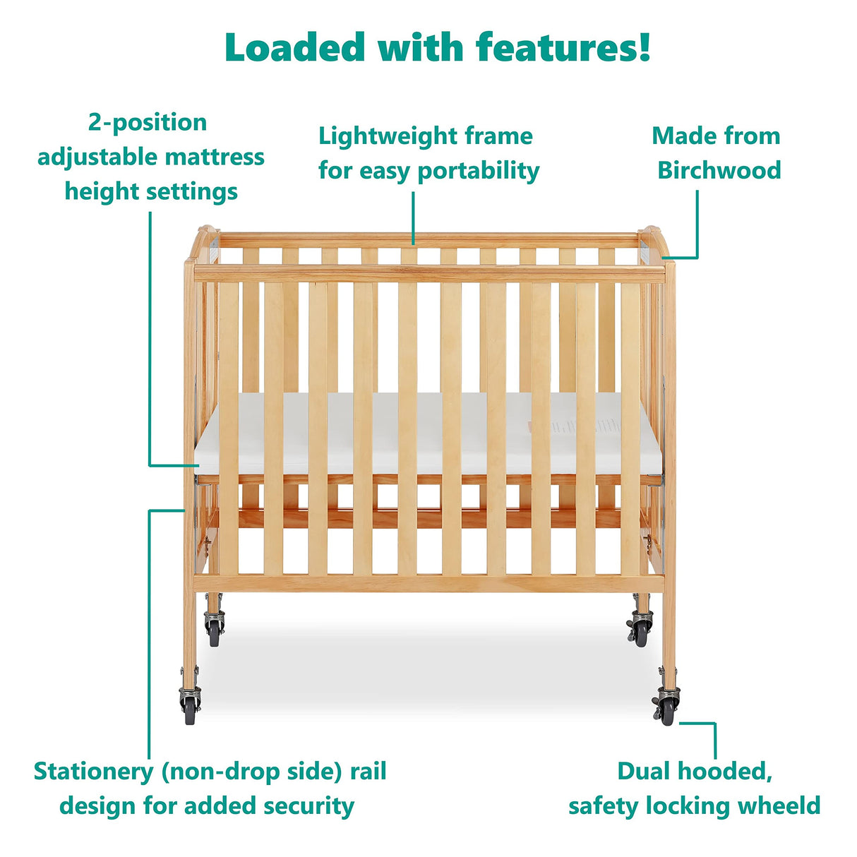 Dream On Me 3-in-1 Folding Portable Crib, Natural, Large Dream On Me