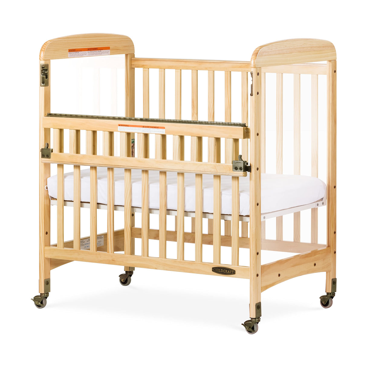 Child Craft Avery SafeAccess Wooden Compact Portable Crib, Features 2 Easy Roll Locking Wheels, Durable Wood Construction, Fits Through Doorways (Natural) Child Craft