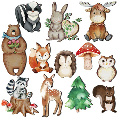 12 Pcs Wooden Animal Cutout Shapes Forest Painted Woodland Decorations Animals Wood Table Centerpieces Woodland Creature Decor for Craft Party Supplies Birthday Favors Cake Decor
