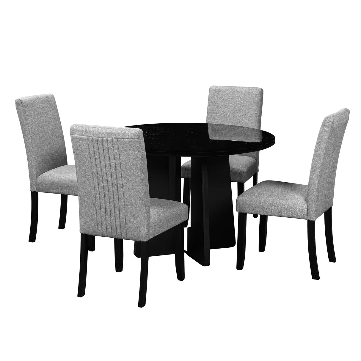 Merax 5-Piece Round Dining Table Set, Modern 4 Upholstered Chairs for Living,Kitchen Room, 43 Inch, Grey+Black Merax