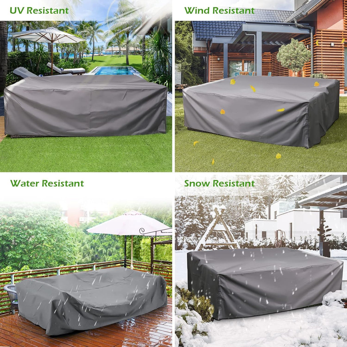 U-MAX Patio Furniture Set Cover, Outdoor Patio Table and Chair Set Covers for Backyard, Waterproof & Large Rectangle Patio Table Cover 90.5"x72.5"x27.5", Grey U-MAX