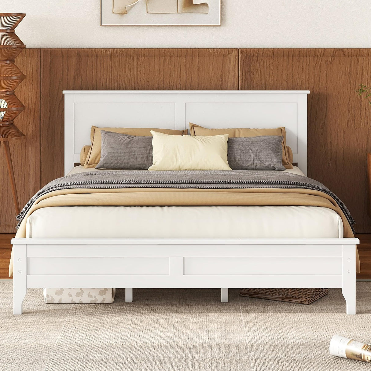 Harper & Bright Designs Stylish White Queen Size Wood Bed Frame with Headboard and Footboard Harper & Bright Designs