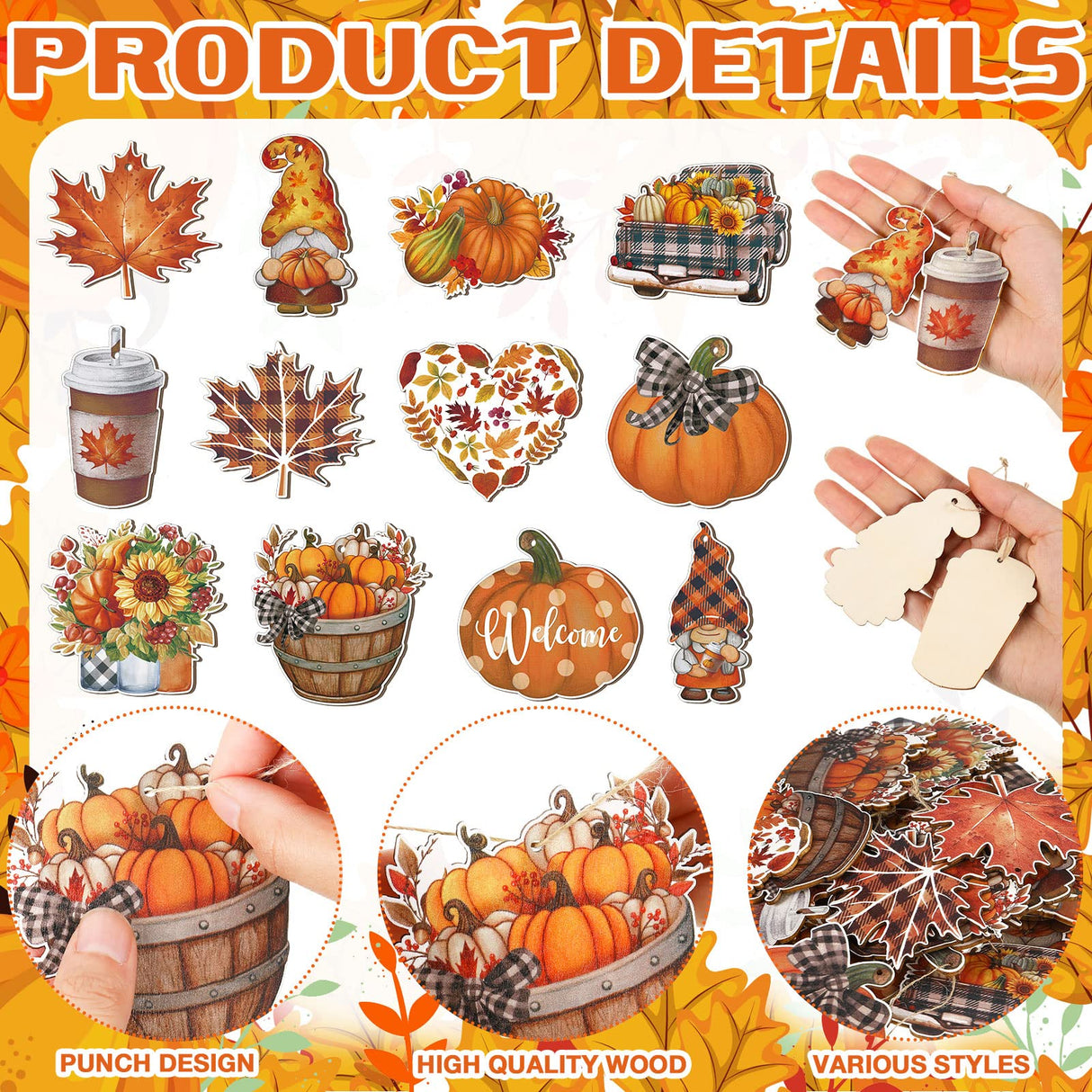 FairySandy 36 Pcs Thanksgiving Ornaments for Tree Fall Tree Decorations Gnomes Wooden Hanging Ornaments Pumpkins Leaves Flowers Cutouts Autumn Decorations for Holiday Party Supply(Cute Style) FairySandy
