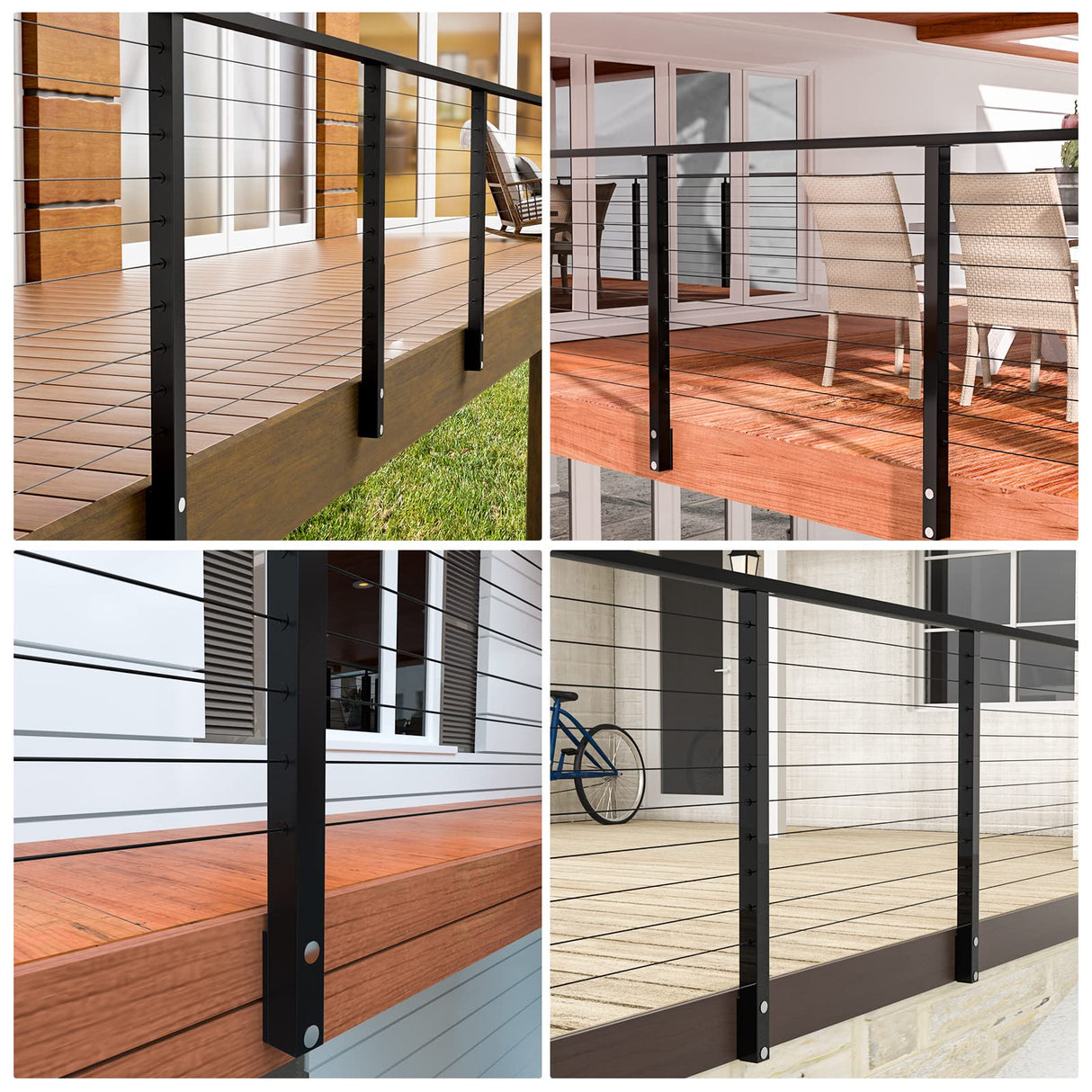 Muzata Black Side Mount Cable Railing Post 36 Inch 36"x2"x2" Level Drilled Space-Saving Stainless Steel Cable Railing System Kit Indoor Outdoor with User Guide PF02 BH4S Muzata