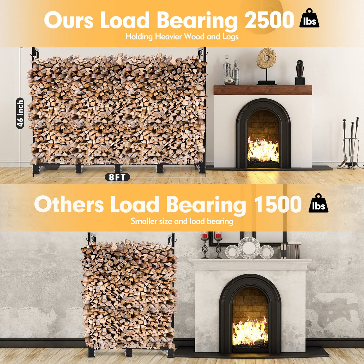 nalone 8FT Outdoor Firewood Rack with Cover&Carry Bag Heavy Duty Square Strong Stand Rack with Waterproof Cover for Fireplace Fire Pits Wood Pile Storage Holder Lumber Rack nalone