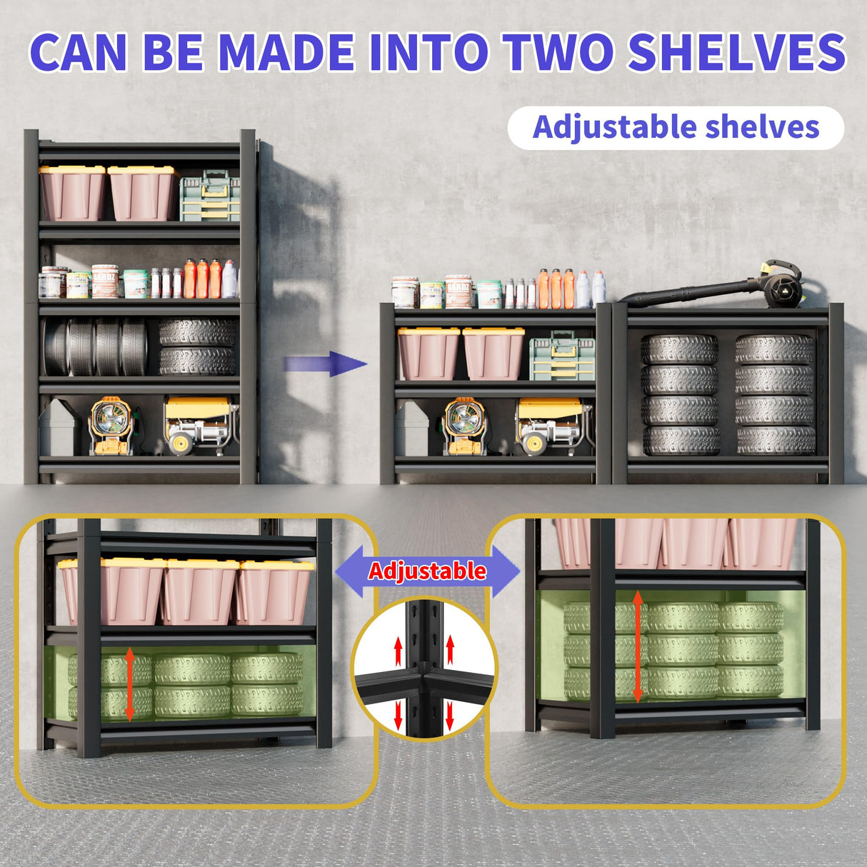 2 Sets Metal Garage Shelving Unit,78"H Heavy Duty 5-Tier Adjustable Storage Rack,16"D x 40"W x 78"H Steel Shelving,3000 lbs Industrial Shelves for Heavy Tools and Equipment,Ideal for Garage, Basement Hzdbhd