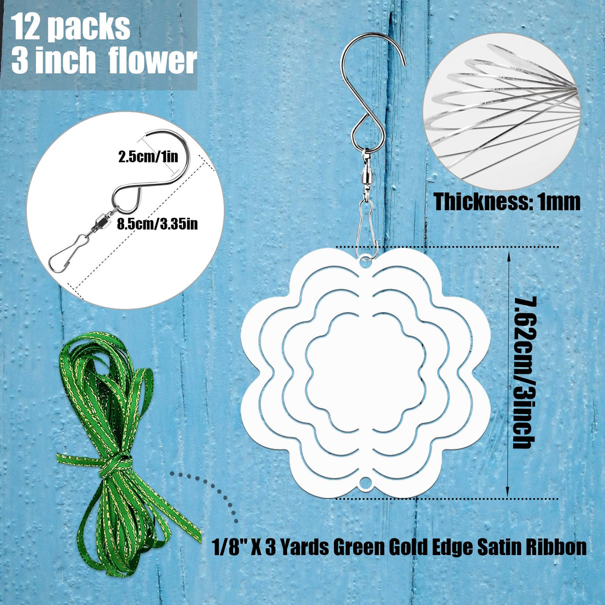 WindMage 12 Pack 3inch Sublimation Wind Spinner Blanks 3D Aluminum Metal Wind Sculpture Kinetic Spinners for Yard Garden Indoor Art Ornaments Xmas Hanging Decoration (Flower) WindMage