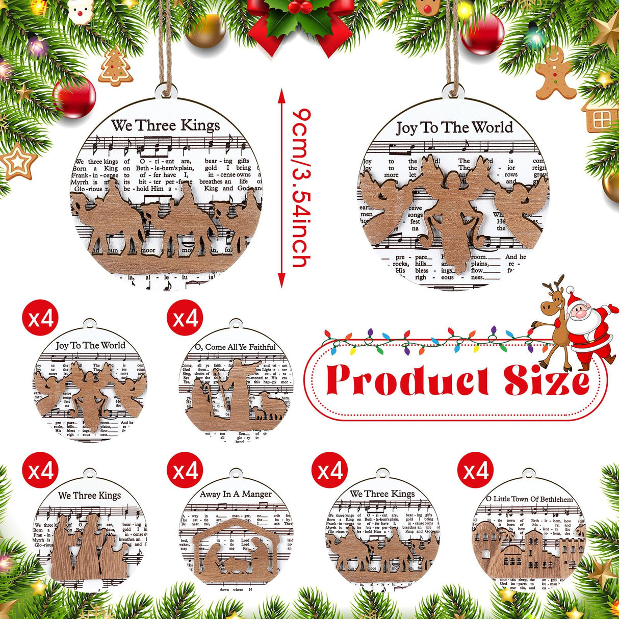 Shellwei 24 Pcs Christmas Nativity Story Wooden Ornaments Set Bulk Christian Music Sheet Nativity Ornament Nativity Scene Hanging Ornaments Xmas Tree Ornaments Religious Gift for Family(Delicate) Shellwei