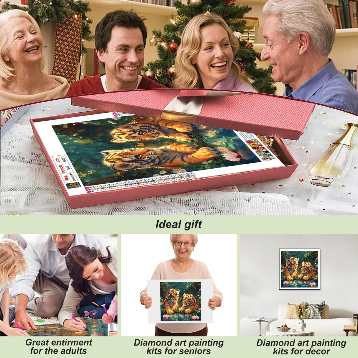 Acudotr Tiger Diamond Painting Kits for Adults, 5D DIY Diamond Art Kits for Beginners, Full Drill Diamond Painting Kits for Home Wall Decor, 12x12 Inch Acudotr