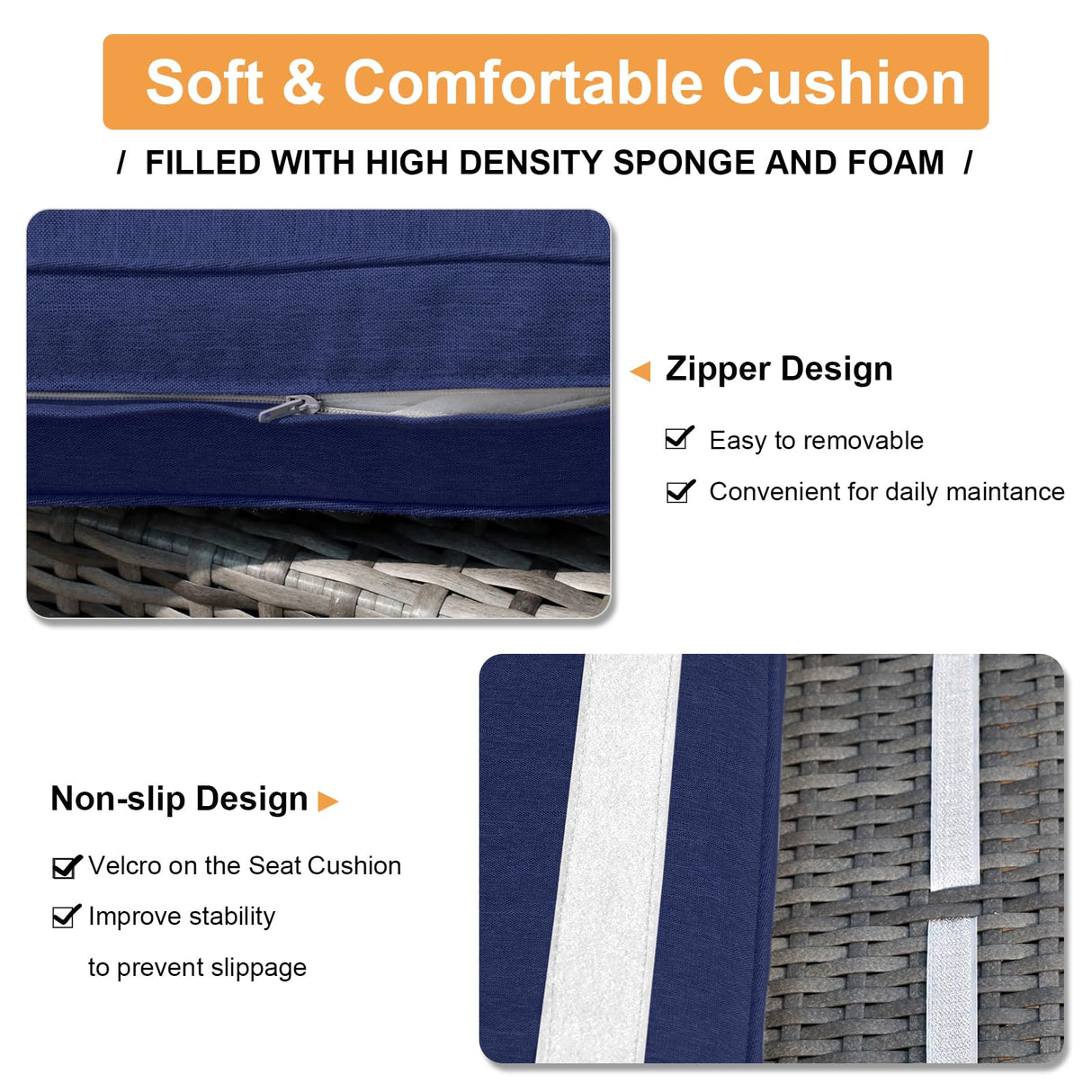 Super Patio Outdoor Patio Furniture Set, 5 Piece PE Wicker Outdoor Sectional Sofa Set, Rattan Patio Conversation Set with Cushions and Coffee Table for Garden, Backyard, Porch, Navy Blue Super Patio