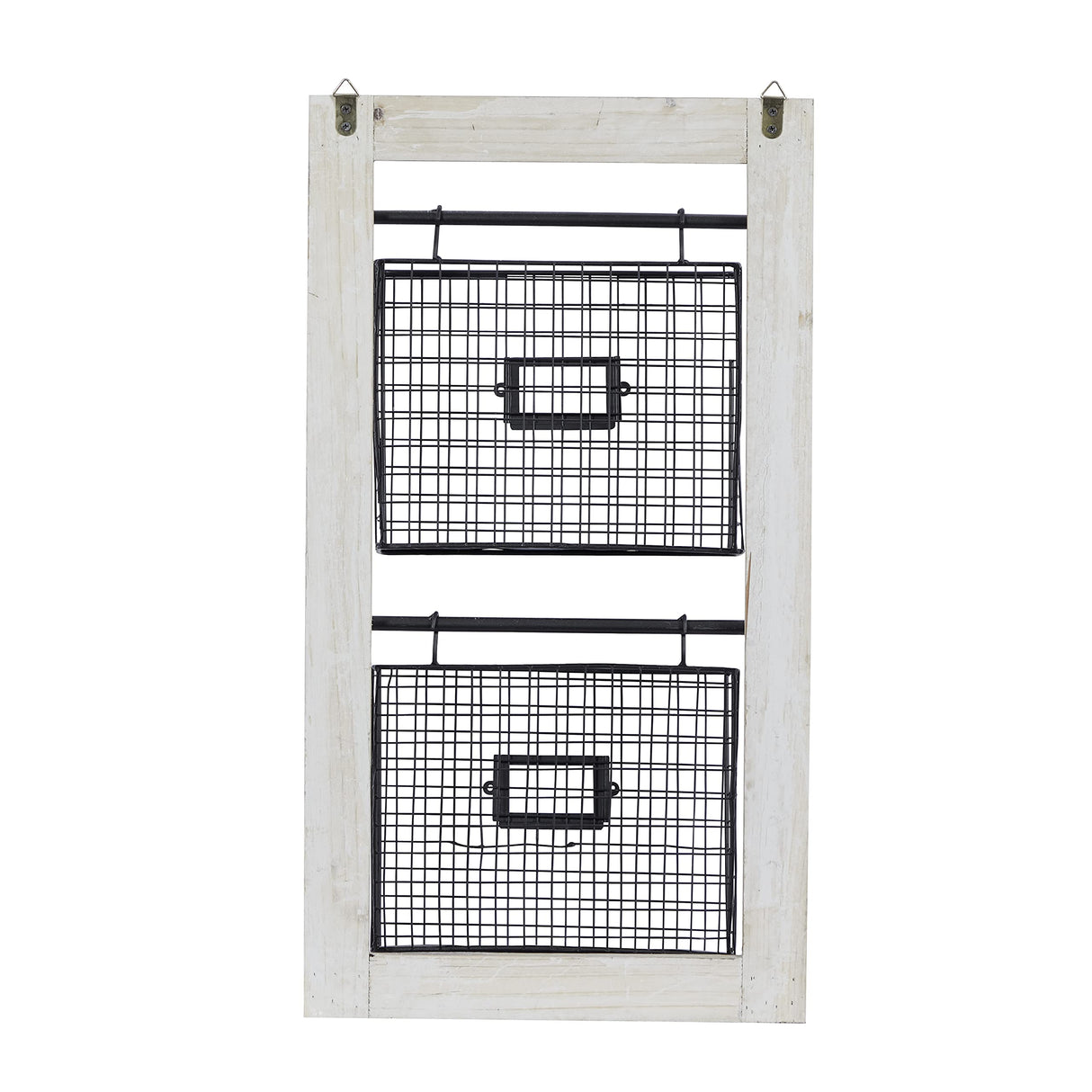 Deco 79 Wood Rectangle Magazine Rack Holder with Suspended Baskets and Label Slot, 14" x 4" x 25", Black Deco 79