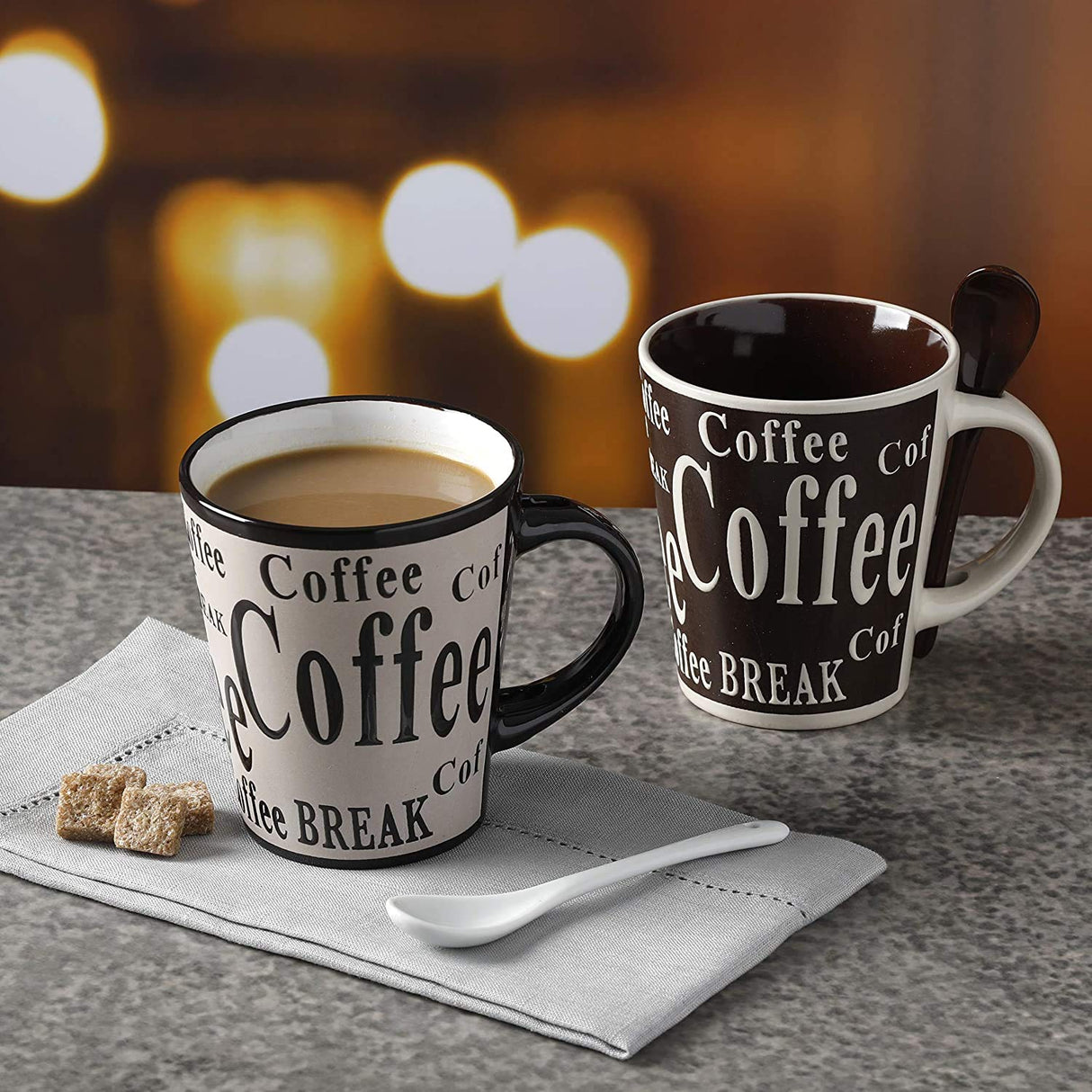 Mr. Coffee Bareggio Mug and Spoon Set, Café Americano, 8-Piece Mug and Spoon Set (14oz) Mr. Coffee