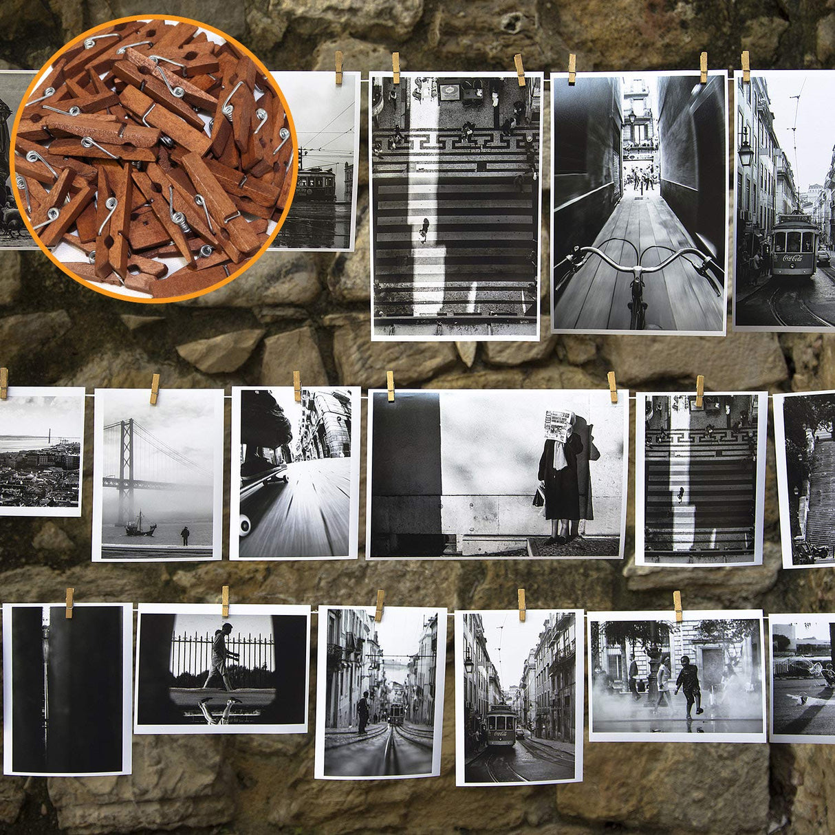 Millennial Essentials Mini Natural Wooden Clothespins, 60pcs, 1.4 Inch Photo Paper Peg Pin Craft Clips for Scrapbooking, Arts & Crafts, Hanging Photos (60pc Rustic Brown) Millennial Essentials