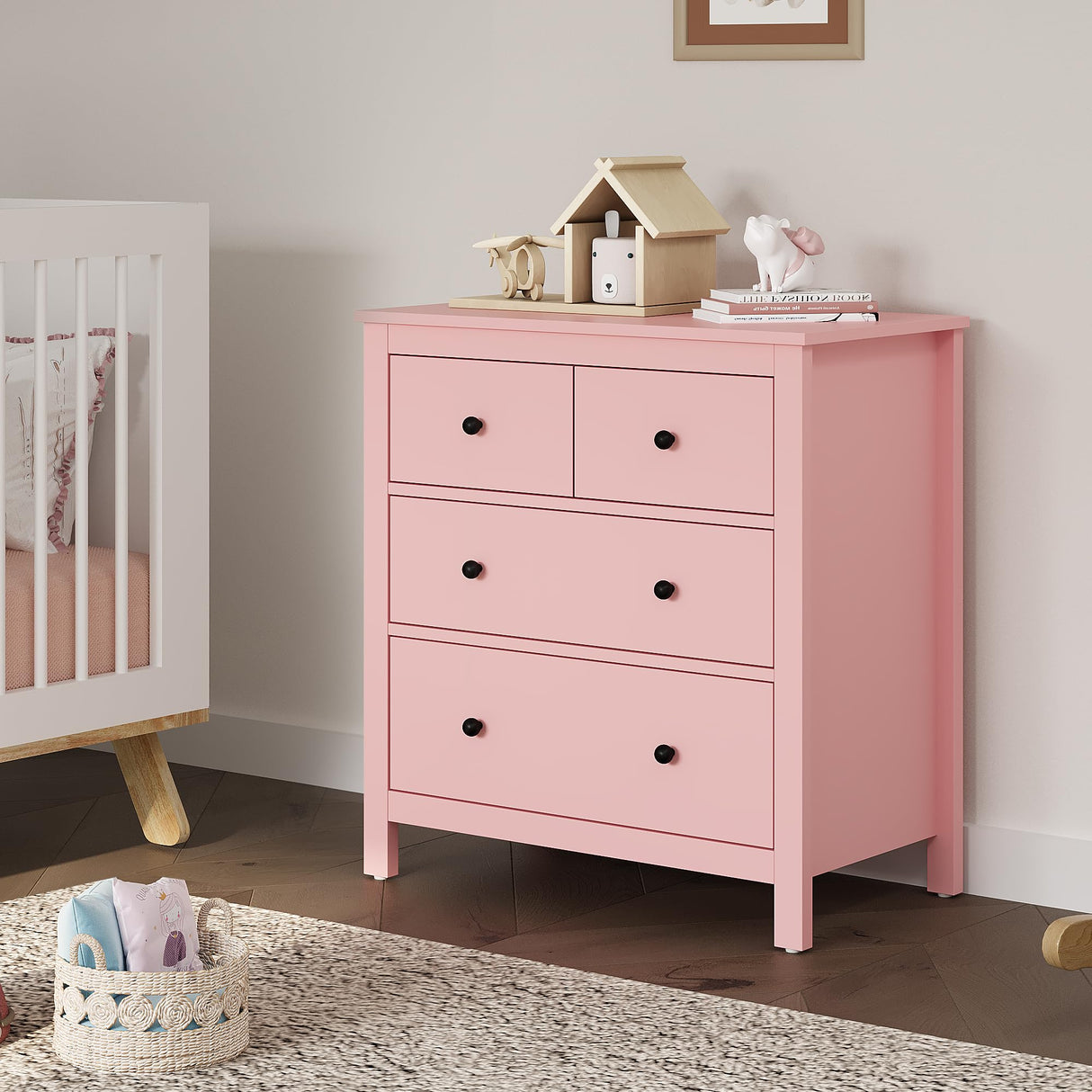 FansaFurn 3 Drawer Dresser with Soft-Close Drawers, Wood Nightstand Cabinet with 3 Spacious Drawers, Chest of Drawers, Modern Wood Dresser, Ideal for Bedroom, Living Room, Entryway, Hallway, Pink FansaFurn