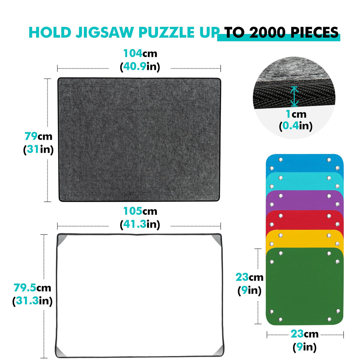 Becko US 2000 Piece Foldable Puzzle Board with 6 Colorful Trays & TPU Cover, Portable & Lightweight Puzzle Table, Puzzle Mat with Auxiliary Lines for Puzzle Storage, for 2000 1500 1000 Piece Puzzles Becko US
